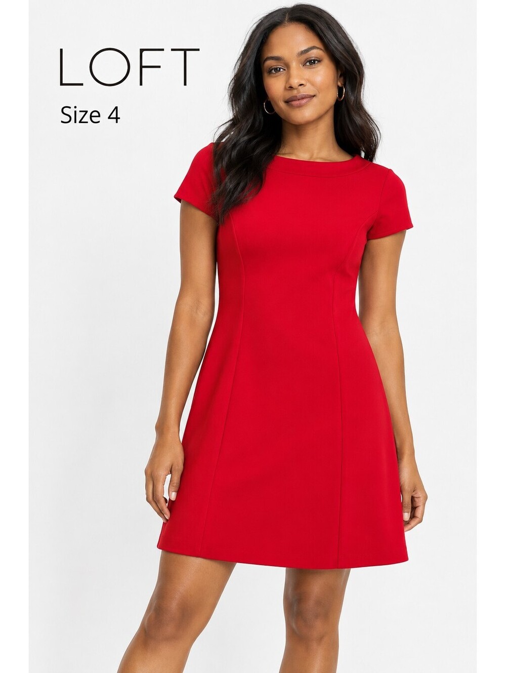 LOFT | 4 | Red Cap Sleeve Boat Neck Ponte Shift Dress